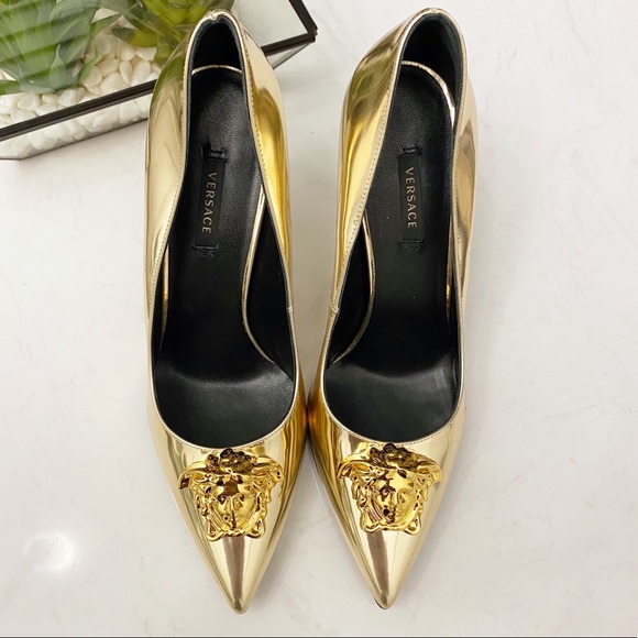 SOLD ✘ Versace Medusa Palazzo Gold High Heels - Picture 12 of 12